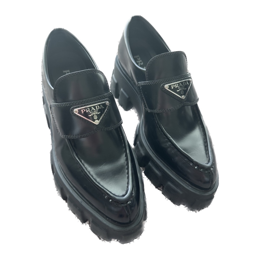 Prada Monolith Pointed Brushed Leather Loafers